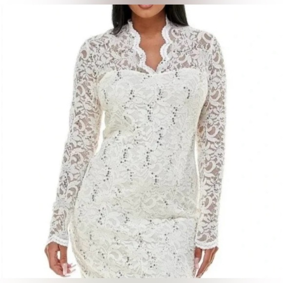 Marina Lace Illusion Floral Sequin Scalloped Hem Bridal Cocktail Dress in Sage